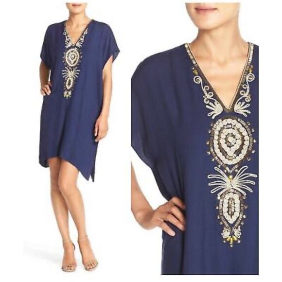 Lilly Pulitzer Chai Navy Embellished Caftan Dress XS - Picture 1 of 12